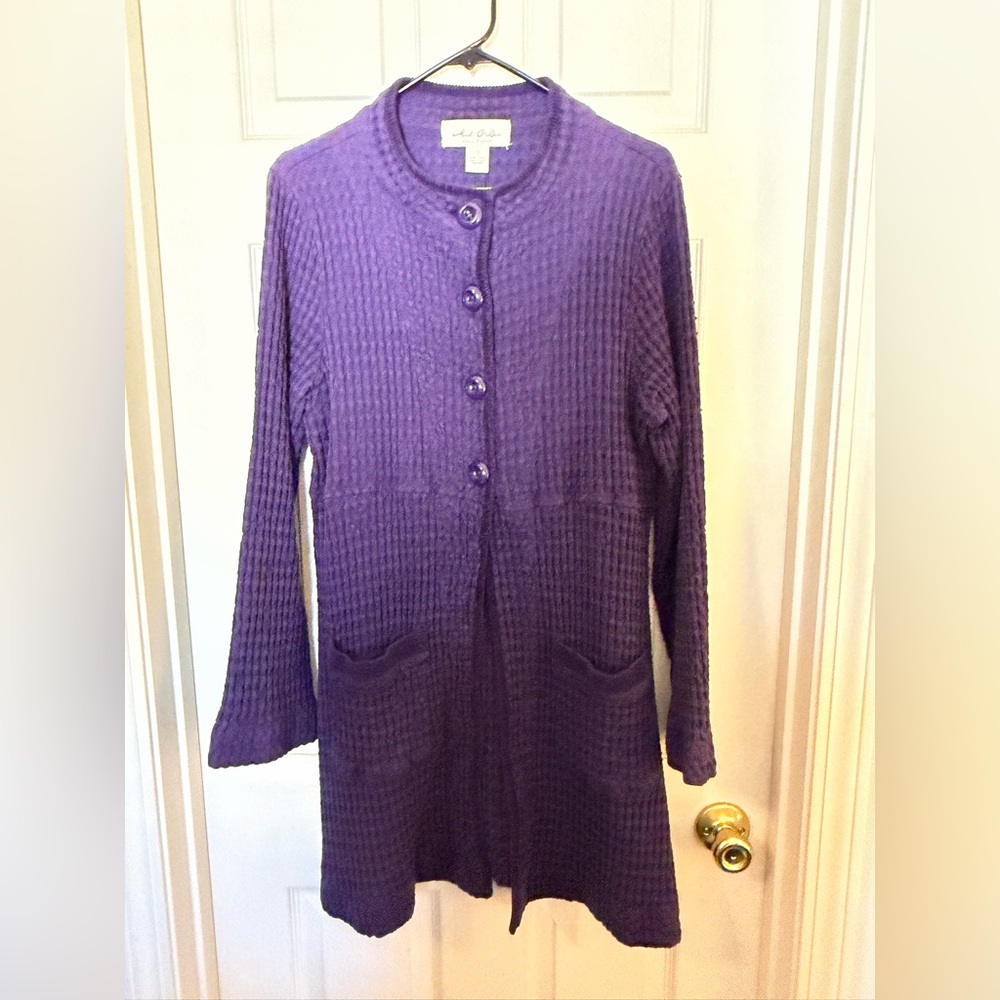 Boutique Mod-O-Doc Purple Button-Up Waffle Weave Long Jacket - Size Small